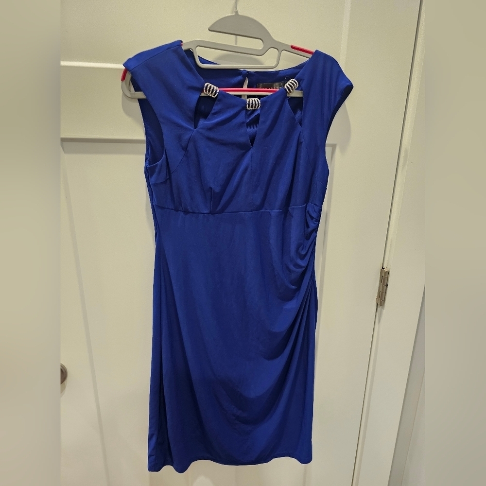 Scarlett Royal Blue Rhinestone Buckle Sheath Dress Size 8 Elegant Cocktail Party
